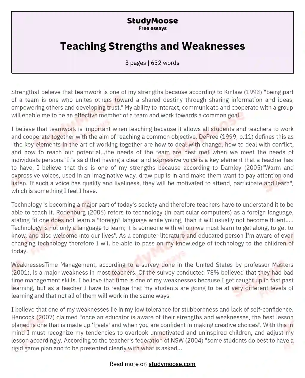 Teaching Strengths and Weaknesses essay