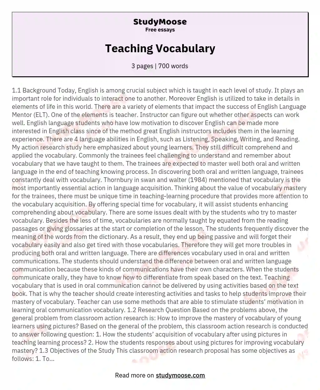 Teaching Vocabulary essay
