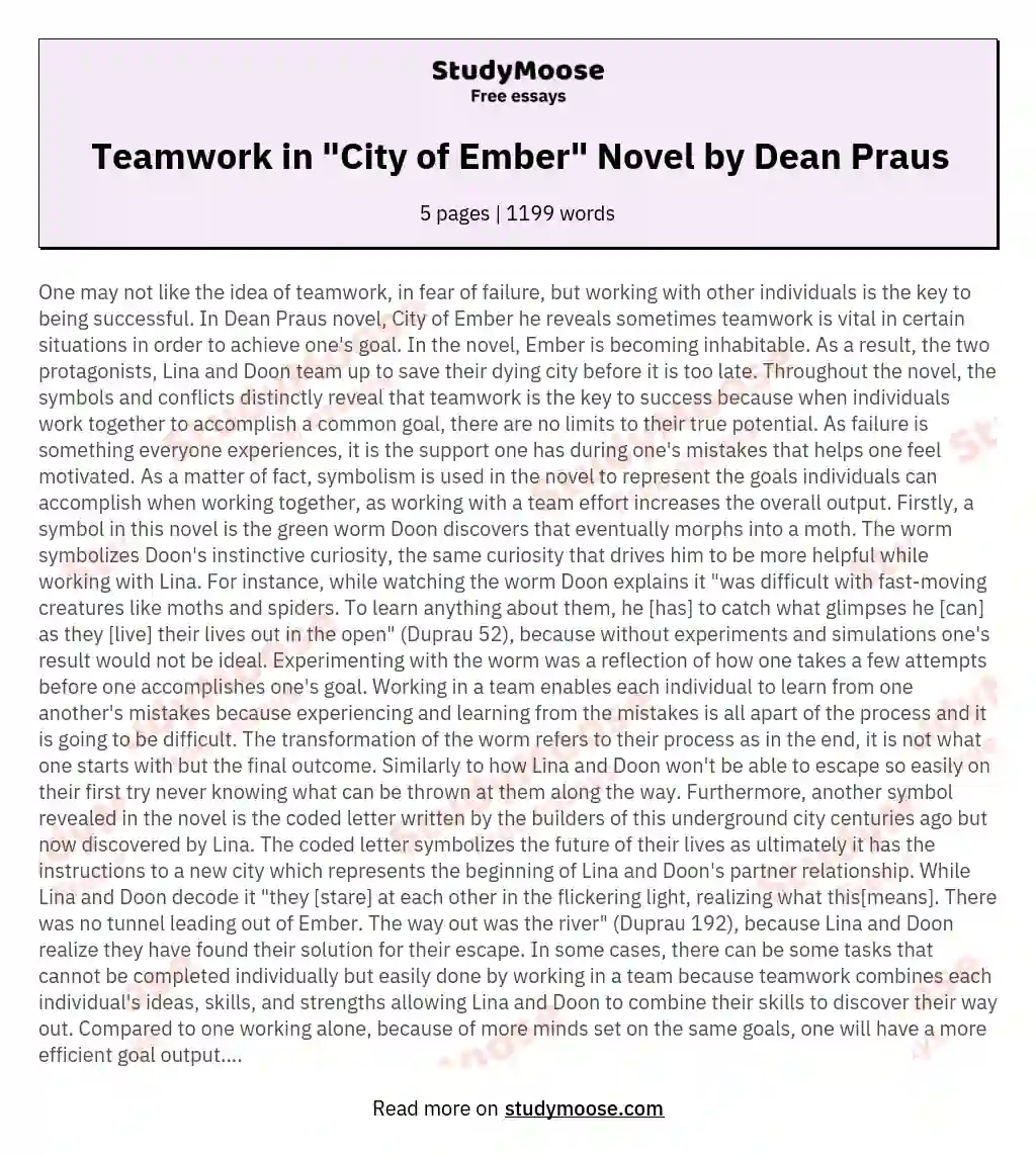 Teamwork in "City of Ember" Novel by Dean Praus essay