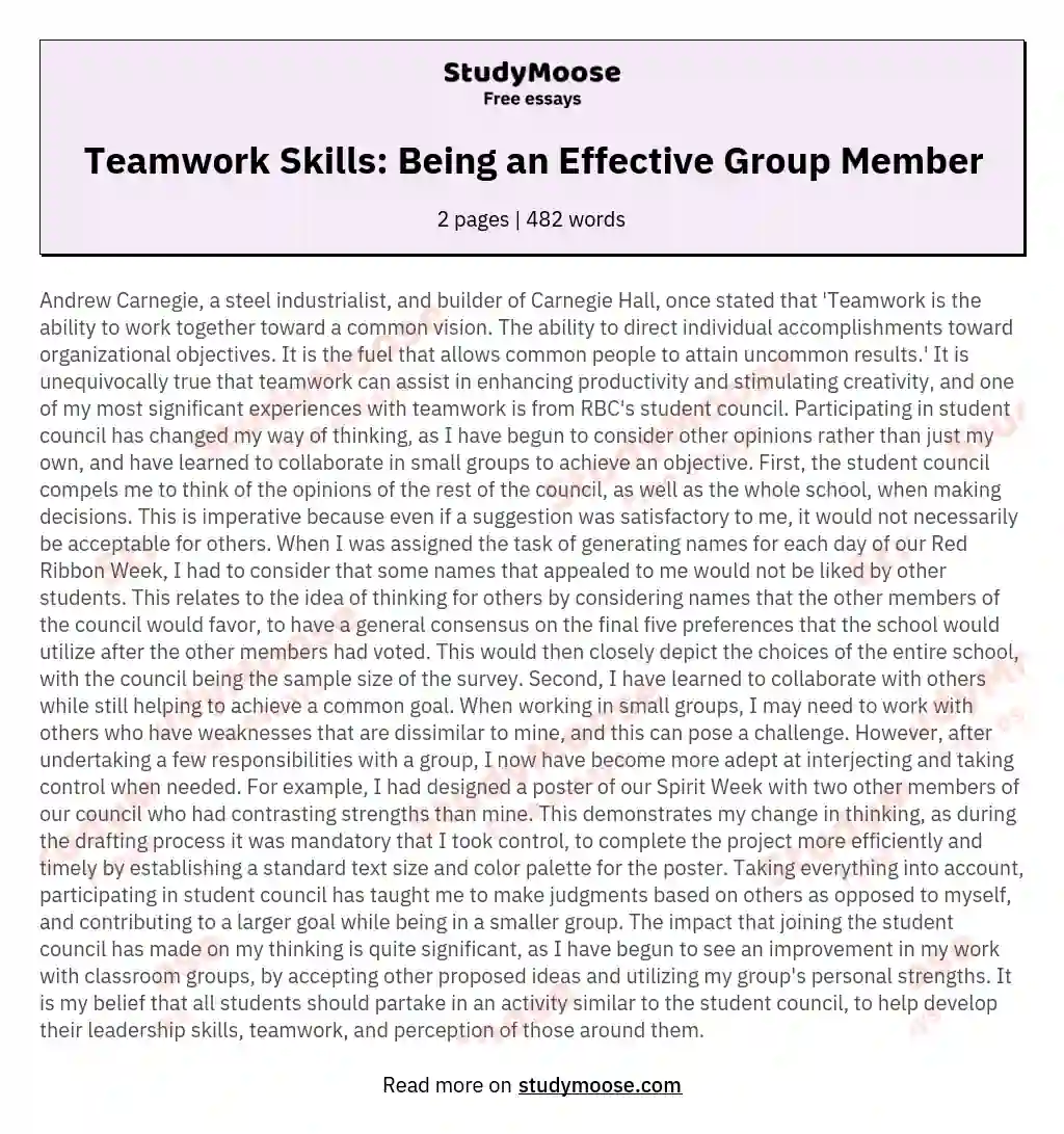 Teamwork Skills: Being an Effective Group Member essay