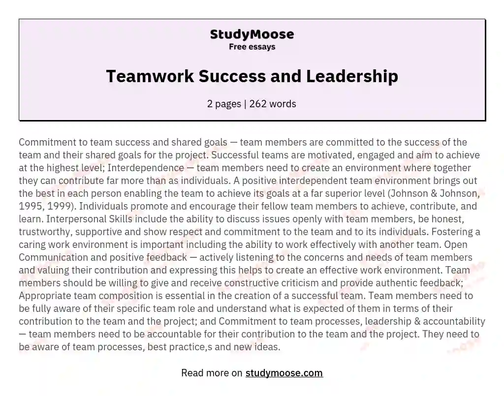 Teamwork Success and Leadership
