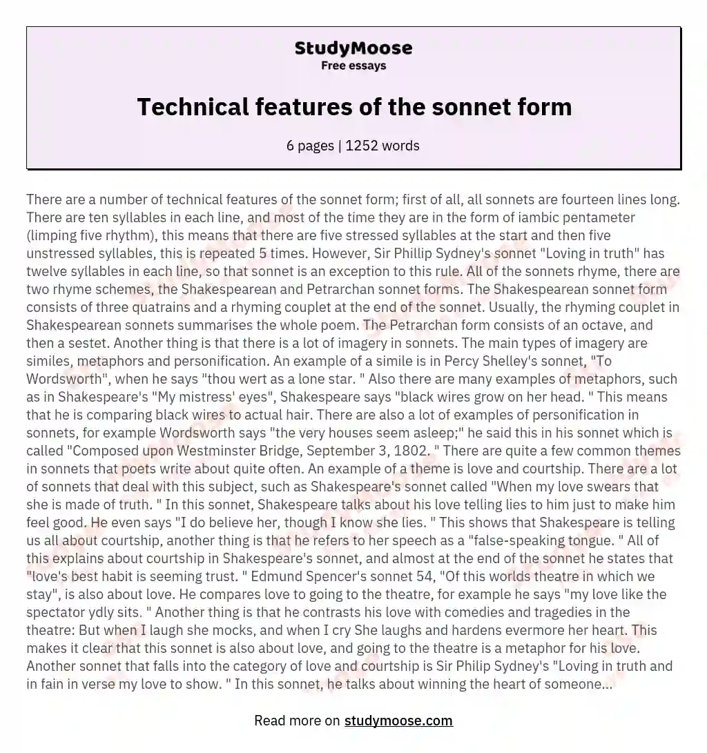 Technical features of the sonnet form essay