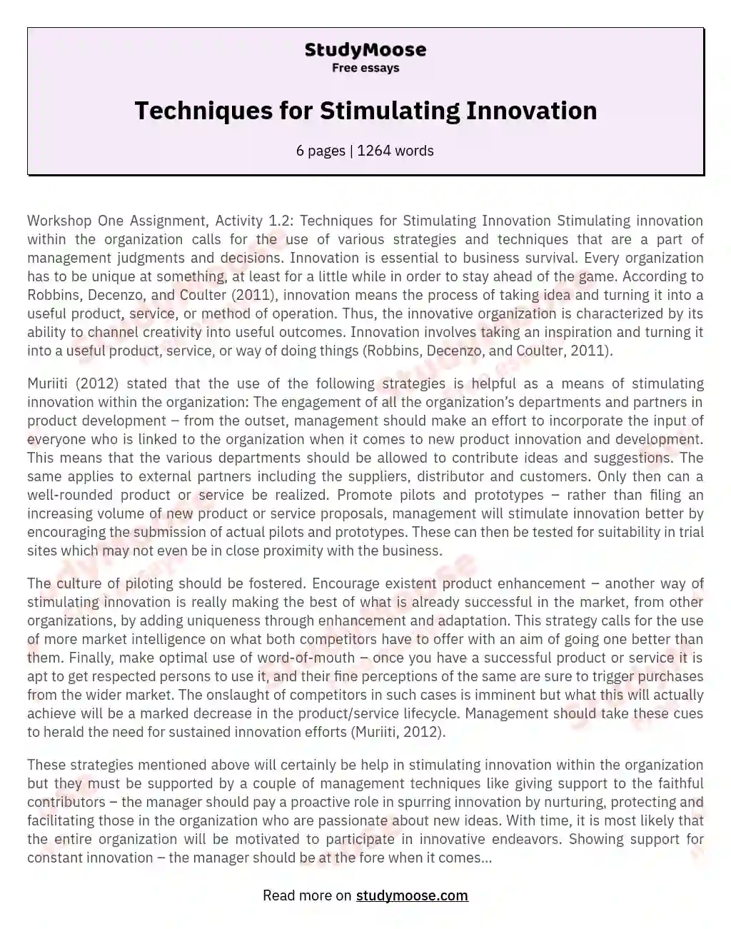 Techniques for Stimulating Innovation essay