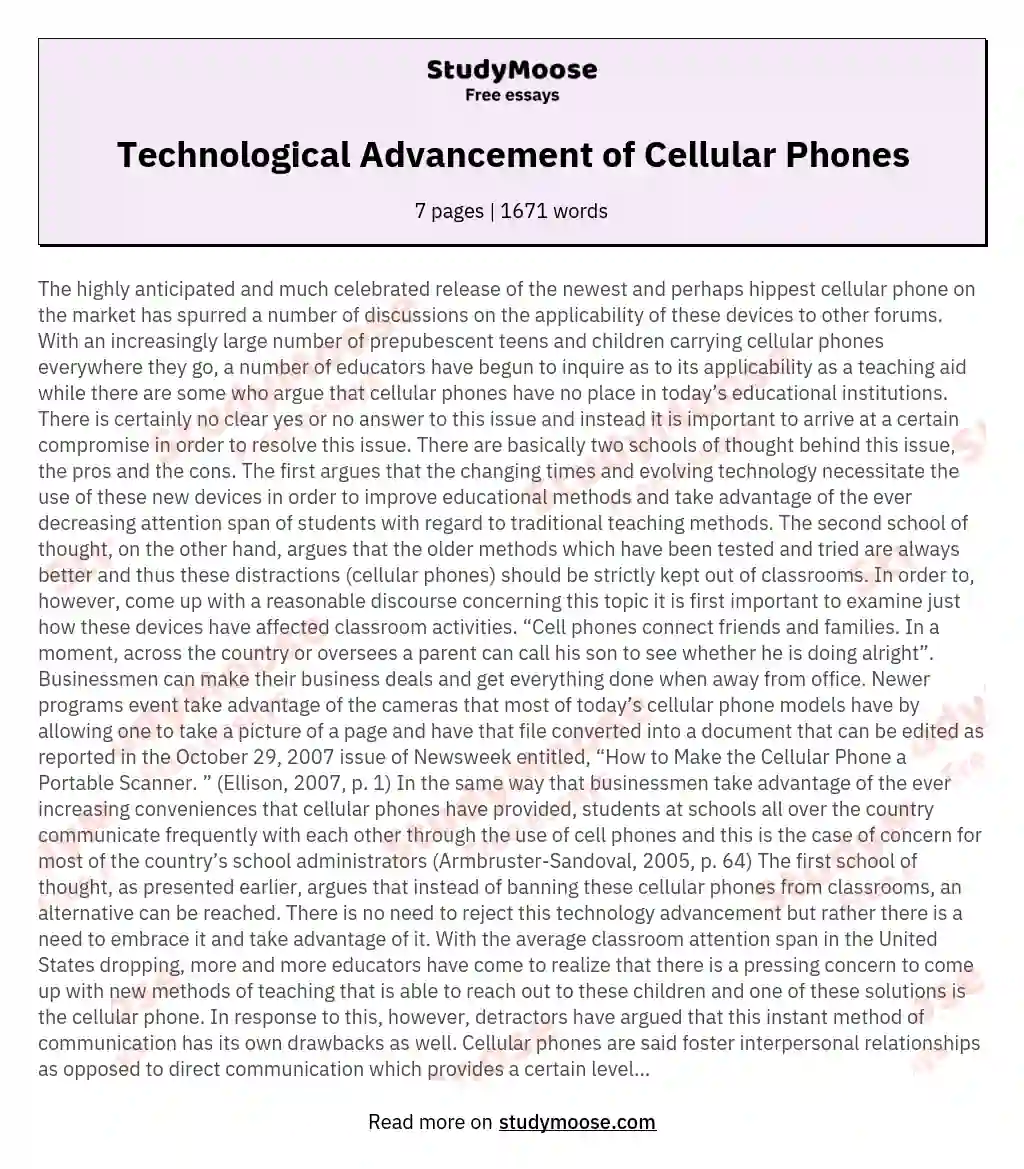 Technological Advancement of Cellular Phones