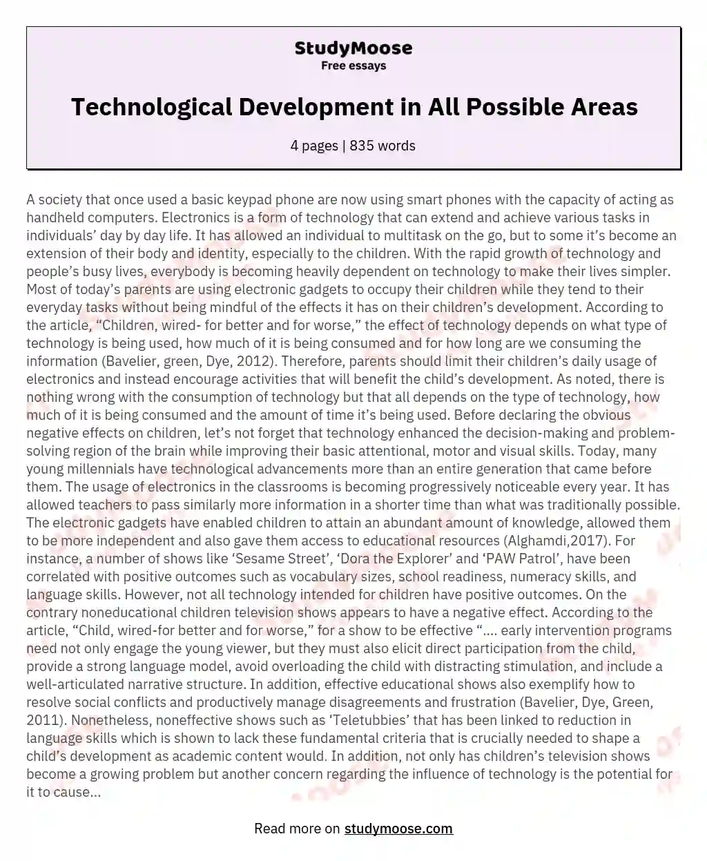 Technological Development in All Possible Areas