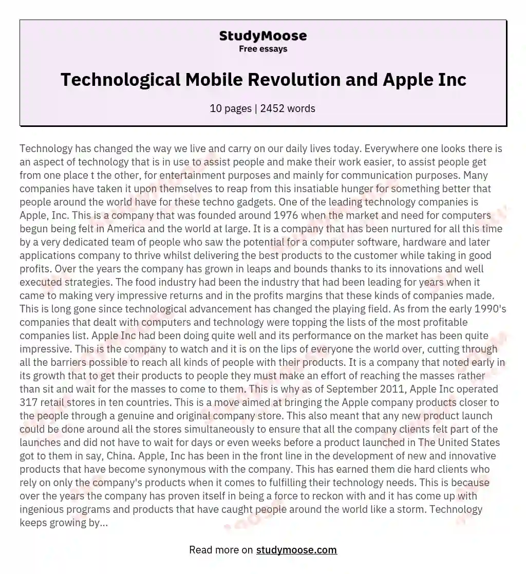 Technological Mobile Revolution and Apple Inc essay