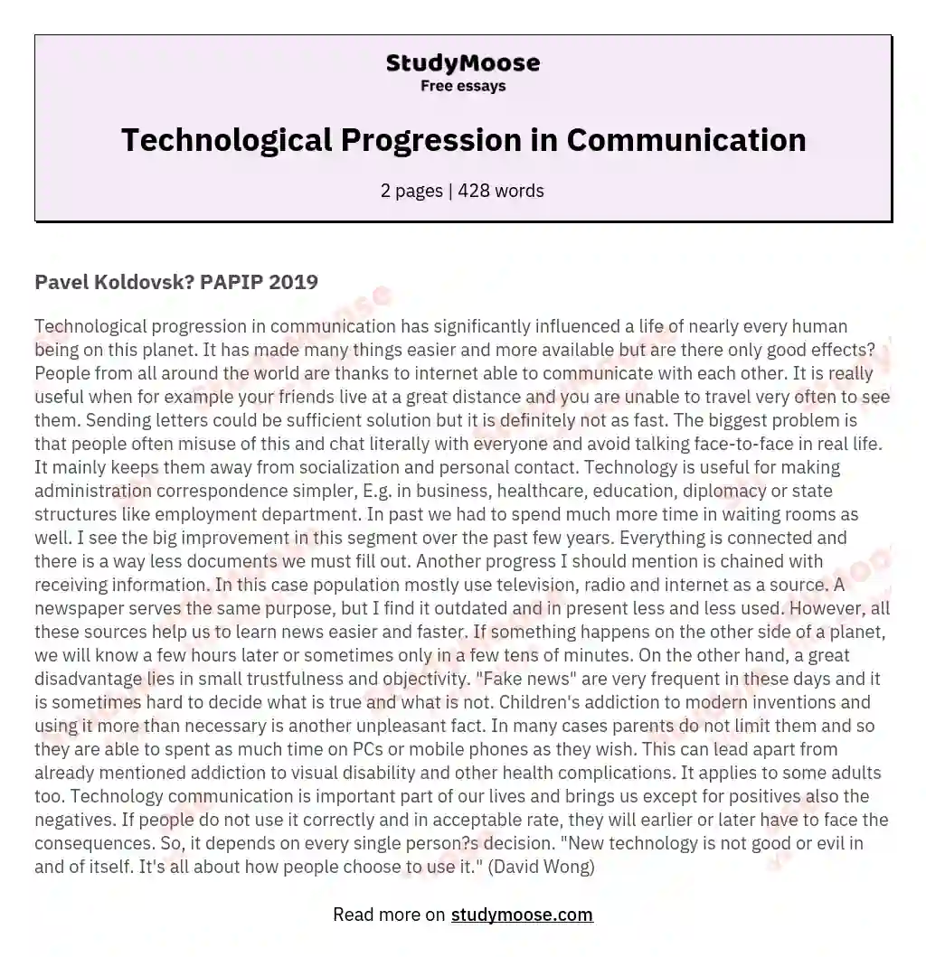 Technological Progression in Communication essay