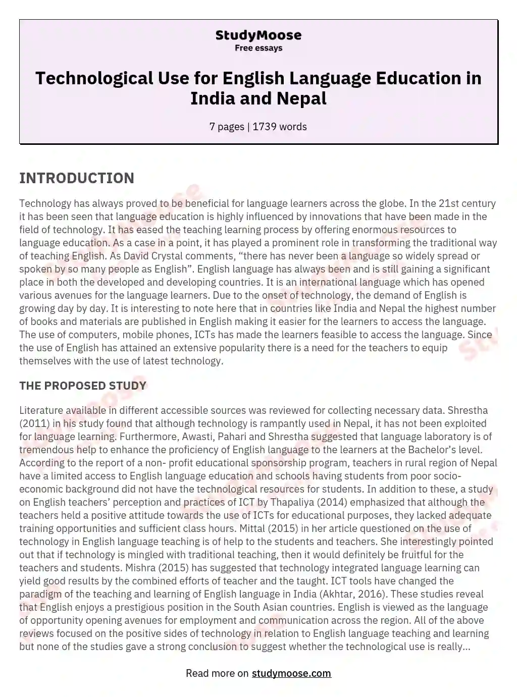 Technological Use for English Language Education in India and Nepal essay