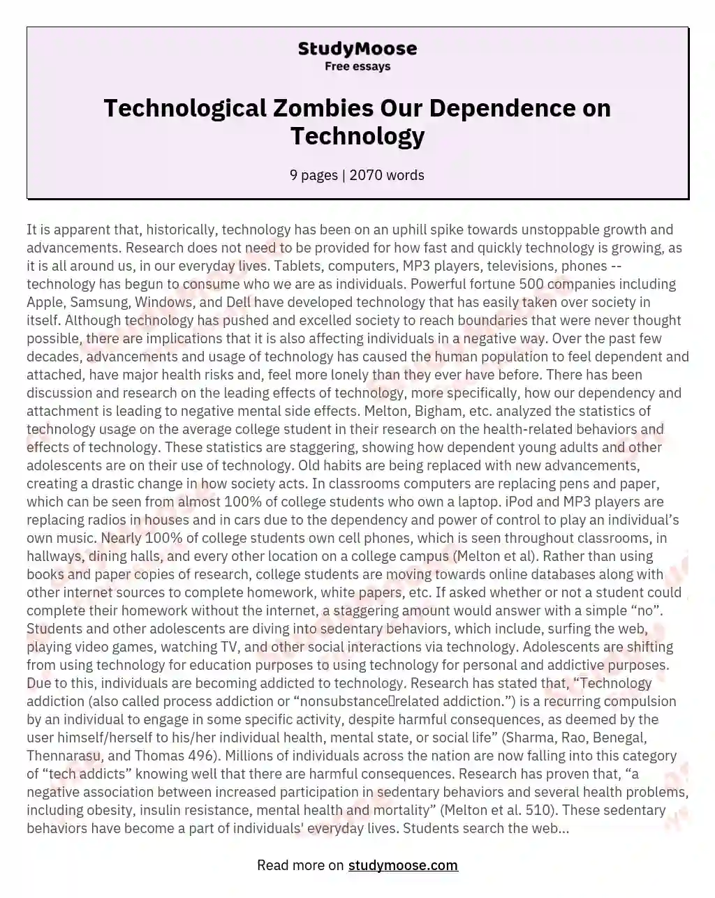 Technological Zombies Our Dependence on Technology essay