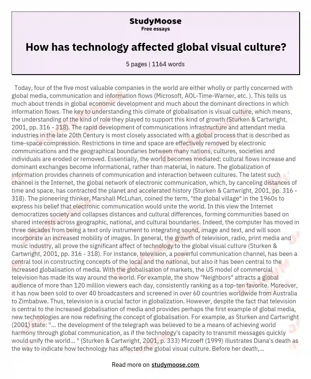 How has technology affected global visual culture? essay