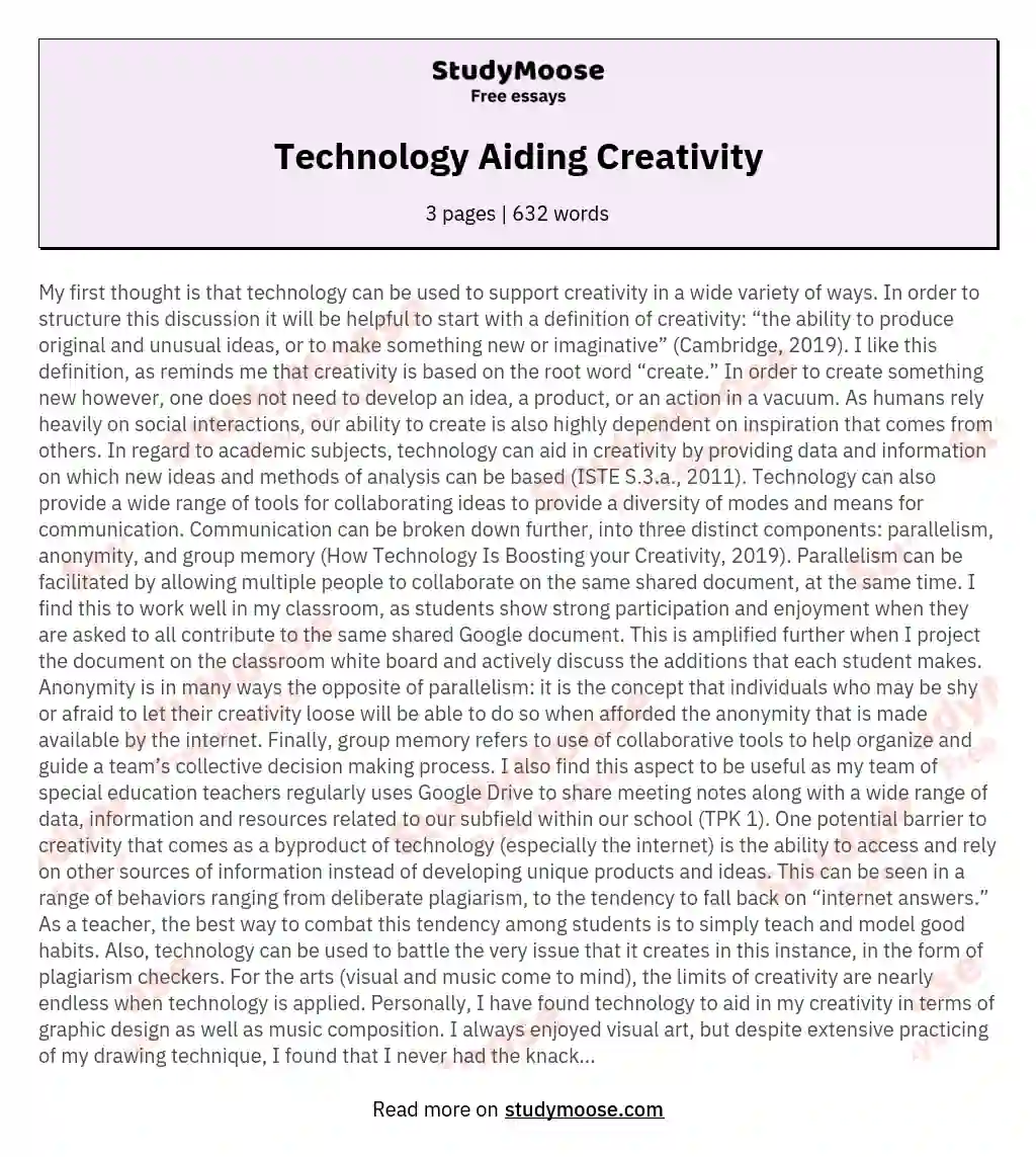 Technology Aiding Creativity essay