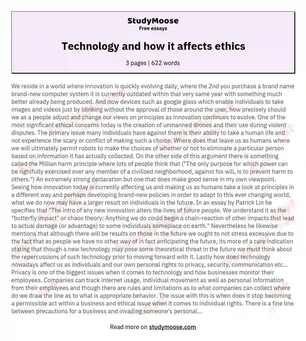 Technology and how it affects ethics essay