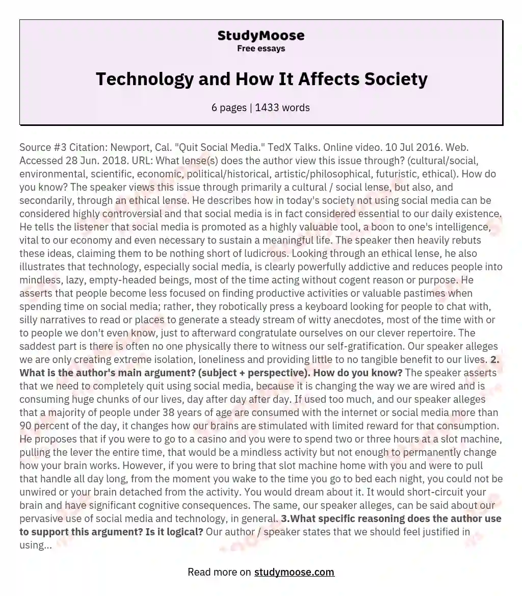 Technology and How It Affects Society essay