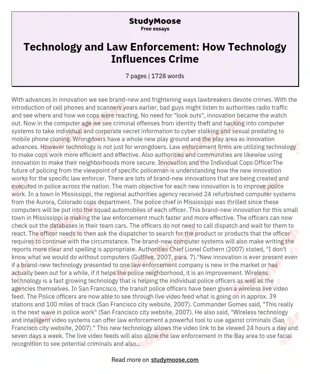 Technology and Law Enforcement: How Technology Influences Crime
