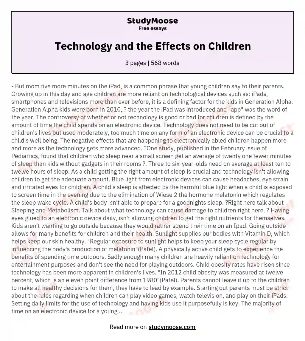 Technology and the Effects on Children essay
