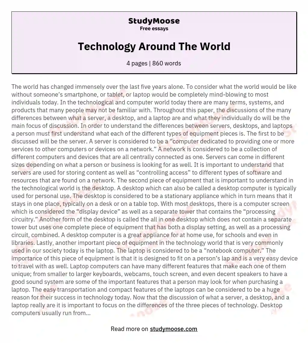 Technology Around The World essay