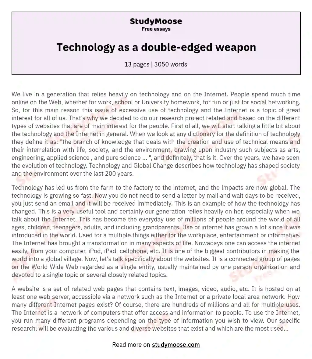 Technology as a double-edged weapon essay