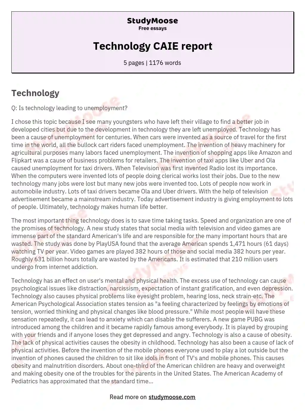 Technology CAIE report essay