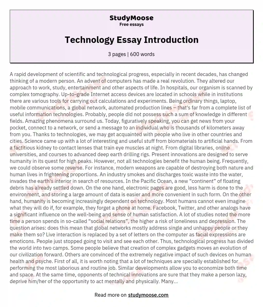  Introduction Modern Technology Essay Catchy Introduction On Modern 