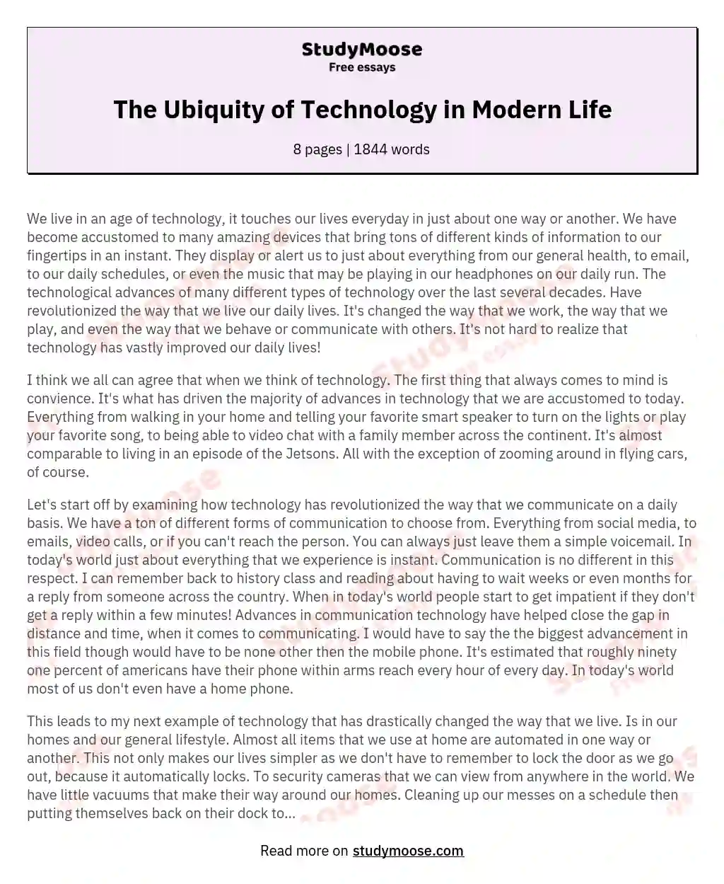 The Ubiquity of Technology in Modern Life essay