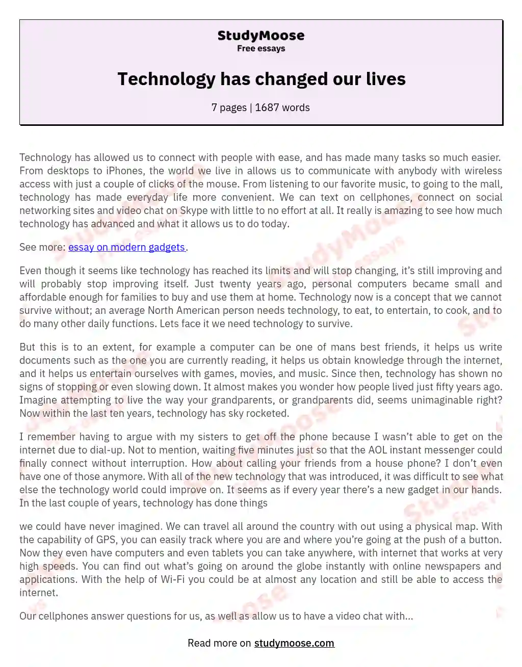 Technology has changed our lives essay