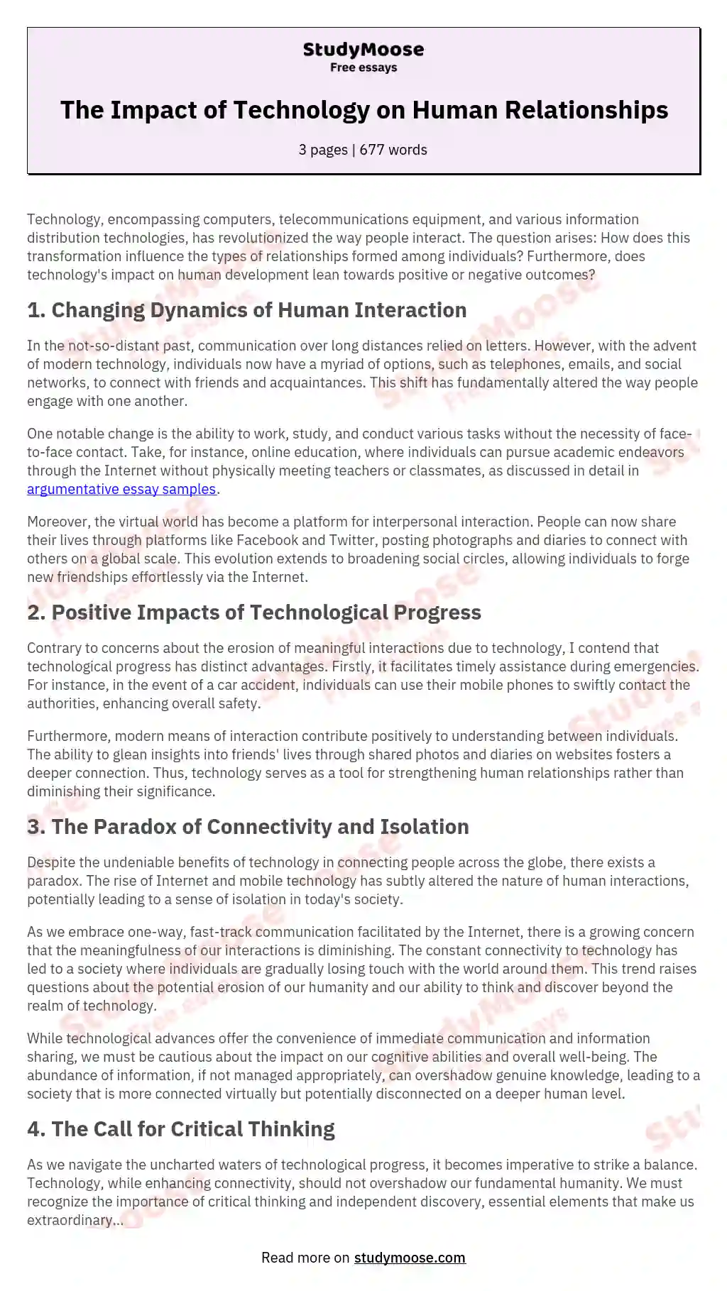 The Impact of Technology on Human Relationships essay