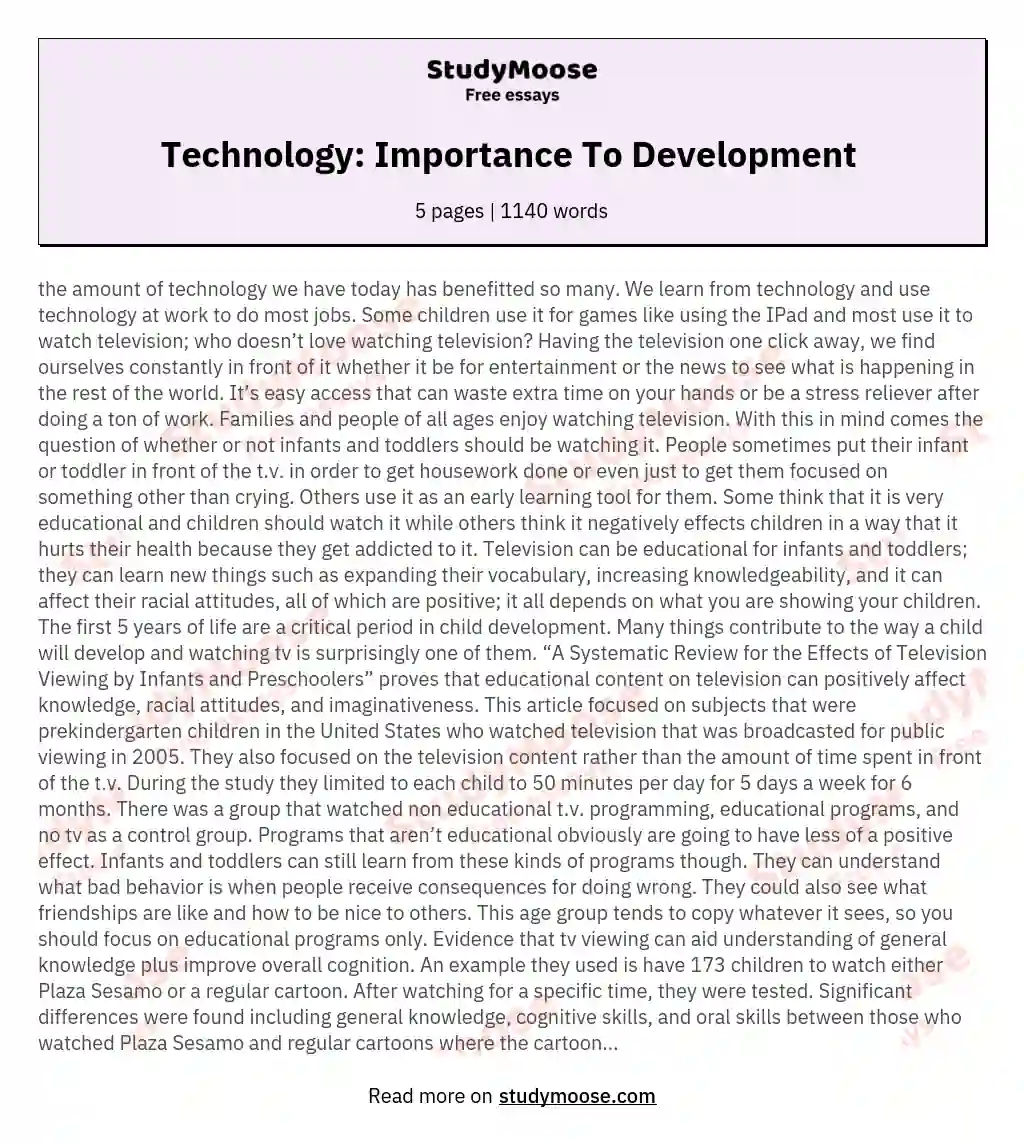 Technology: Importance To Development  essay