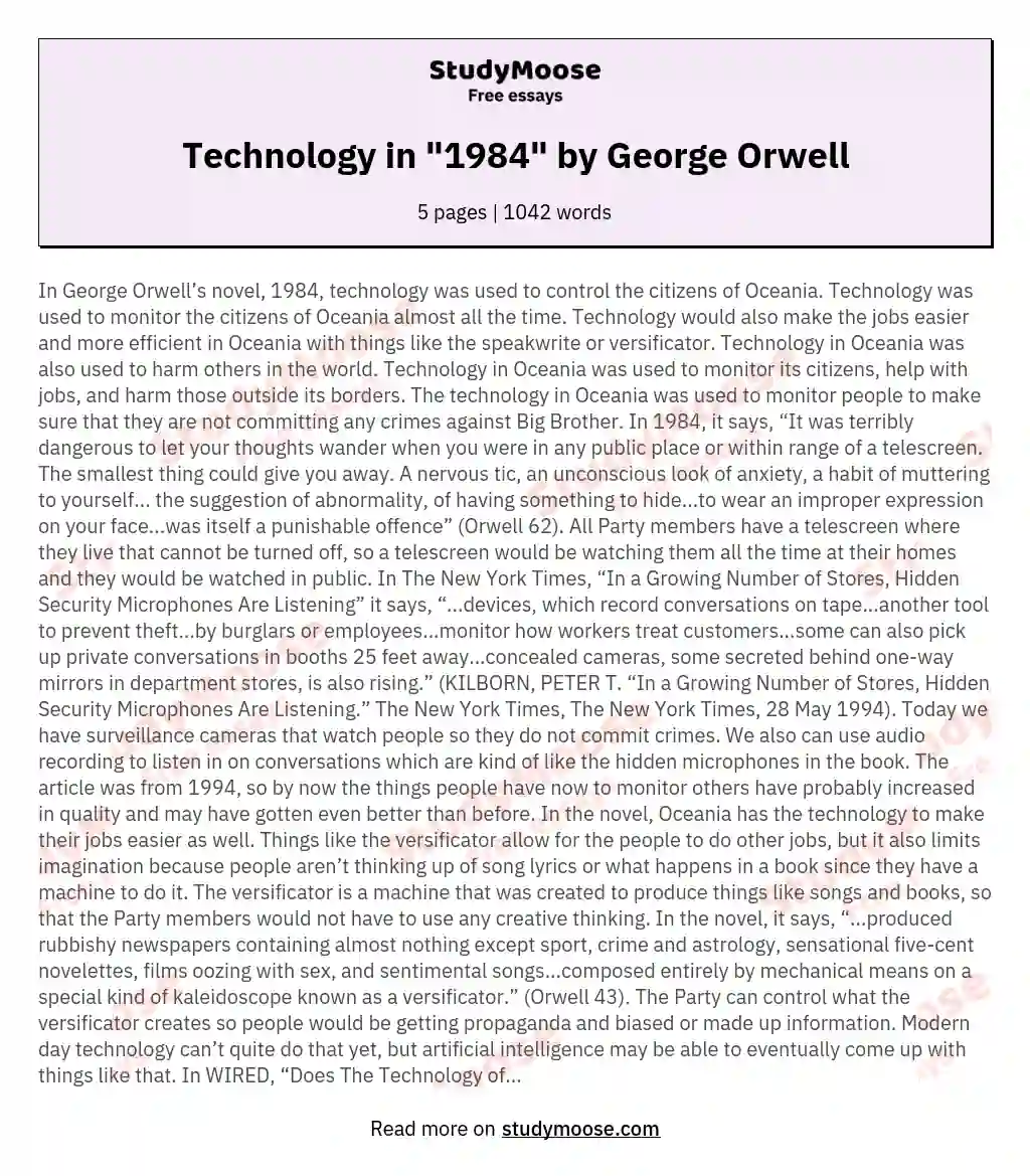 Technology in "1984" by George Orwell