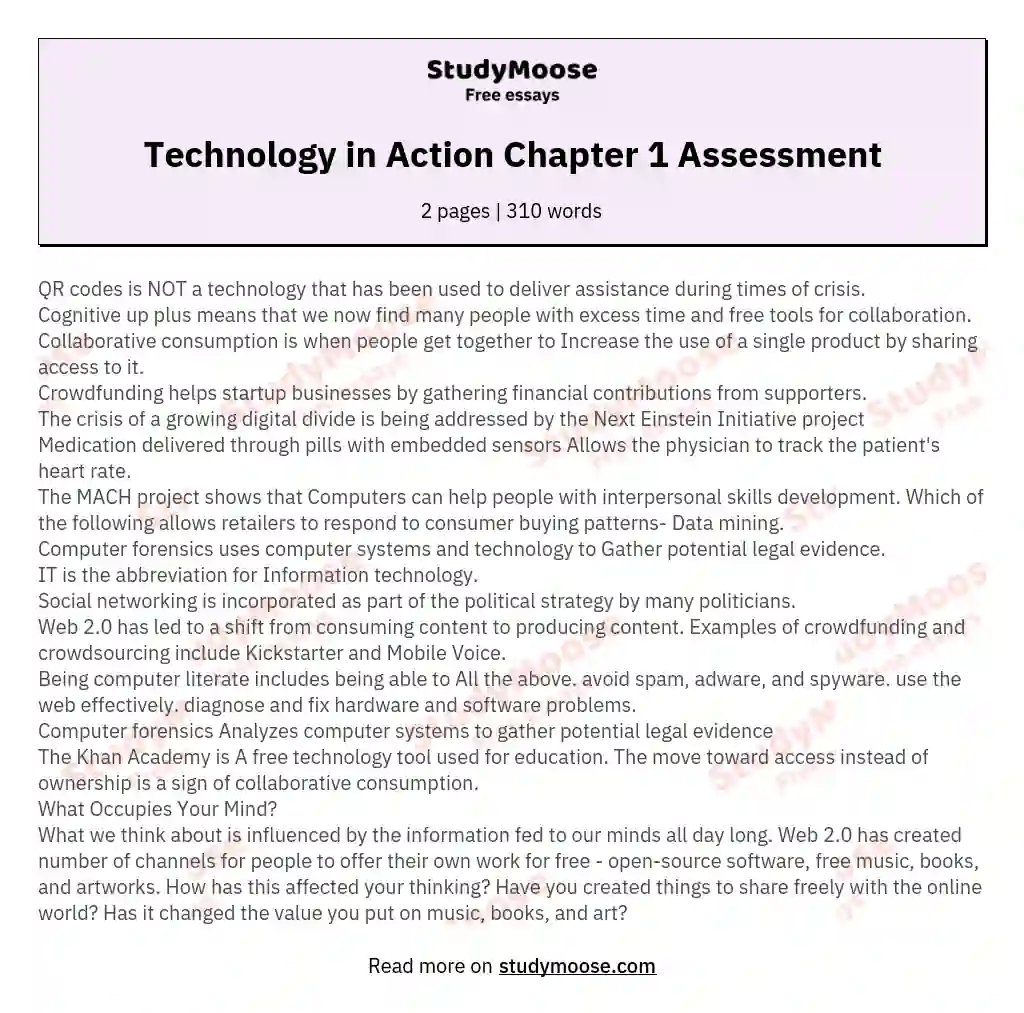 Technology in Action Chapter 1 Assessment essay