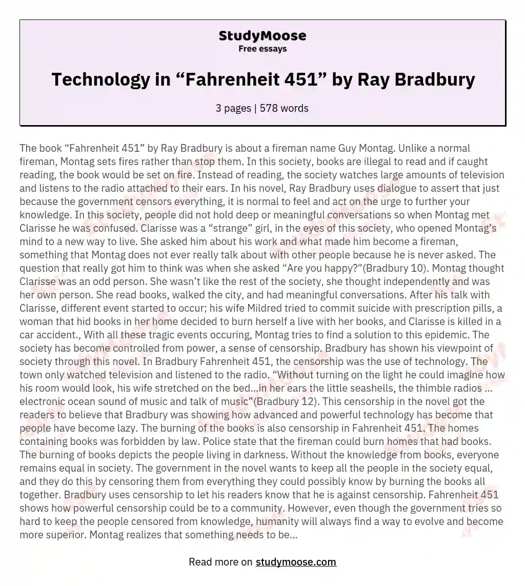Technology in “Fahrenheit 451” by Ray Bradbury