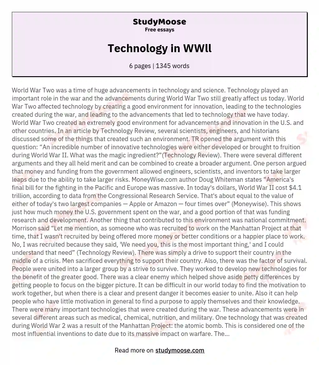 Technology in WWll essay