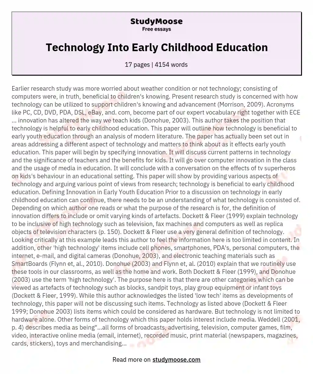 Technology Into Early Childhood Education essay
