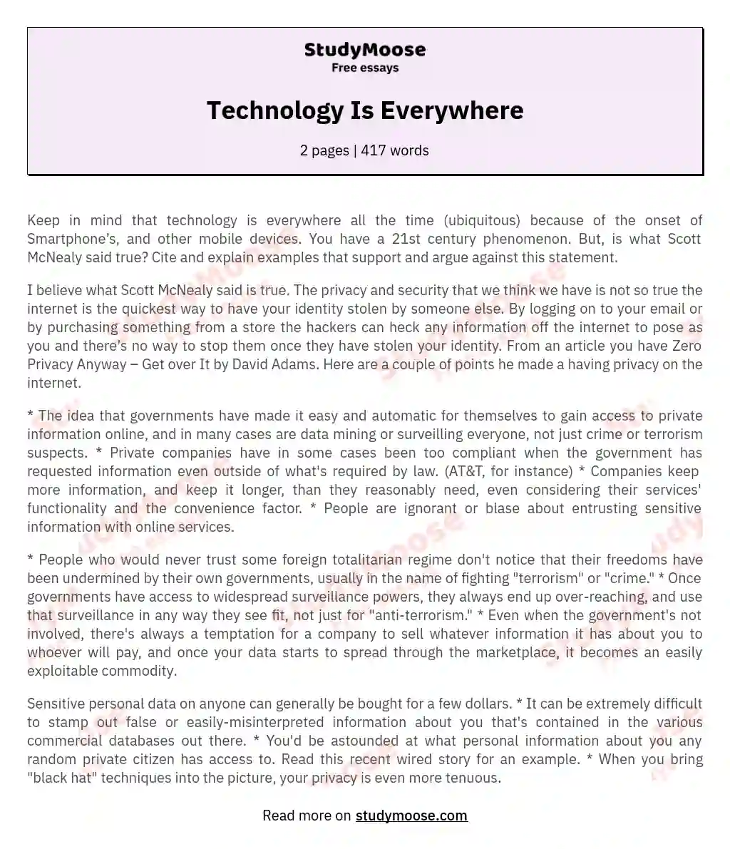 Technology Is Everywhere essay