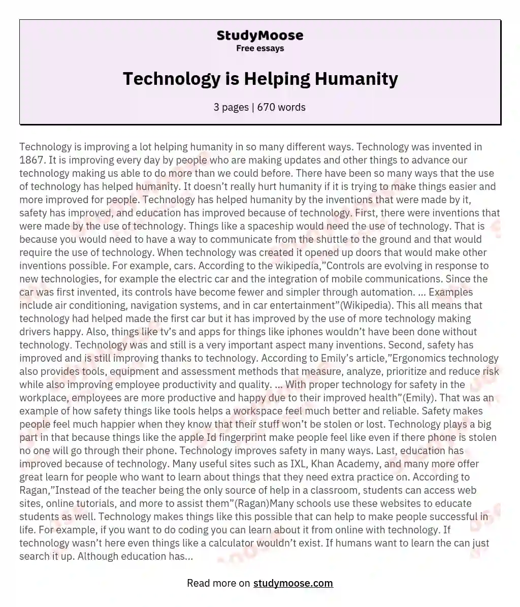 Technology is Helping Humanity essay