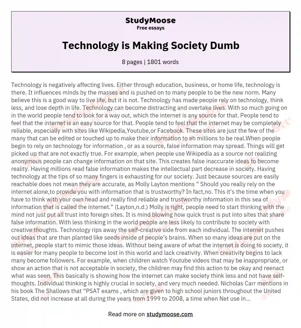 Technology is Making Society Dumb essay