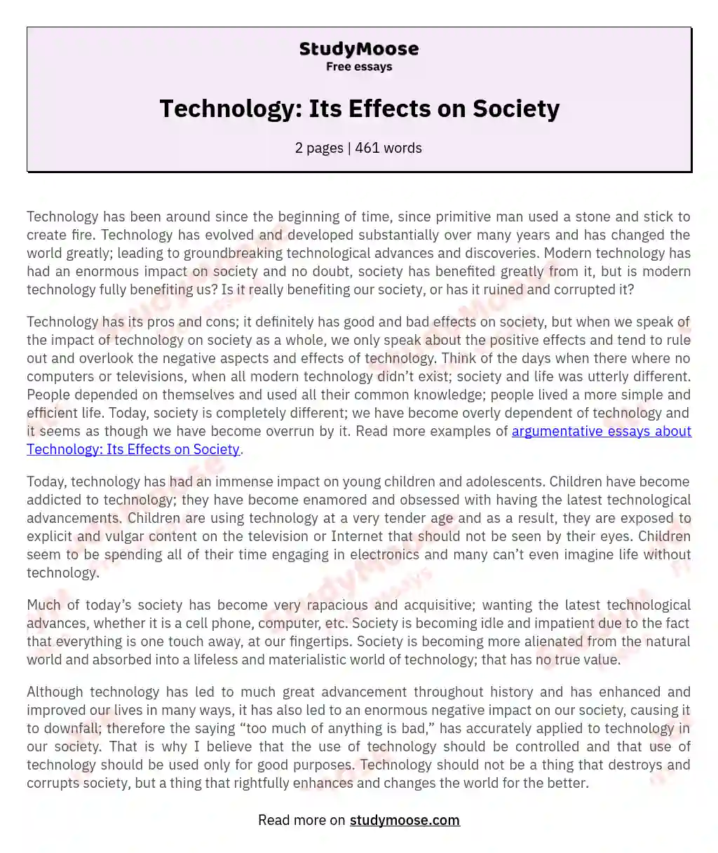 Technology: Its Effects on Society essay