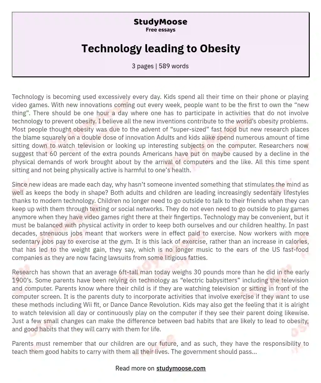 Technology leading to Obesity