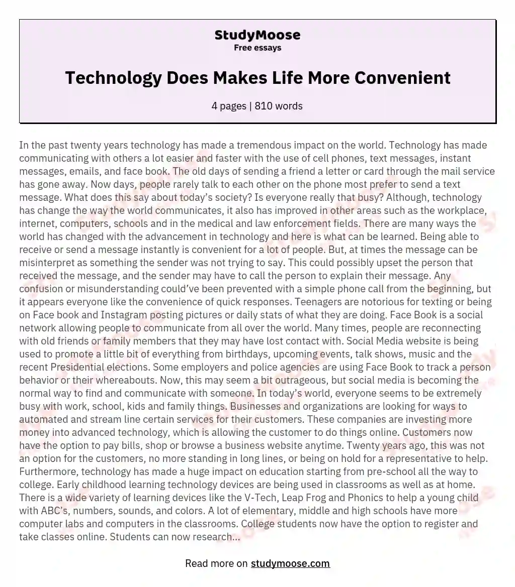 modern technology makes a better life essay