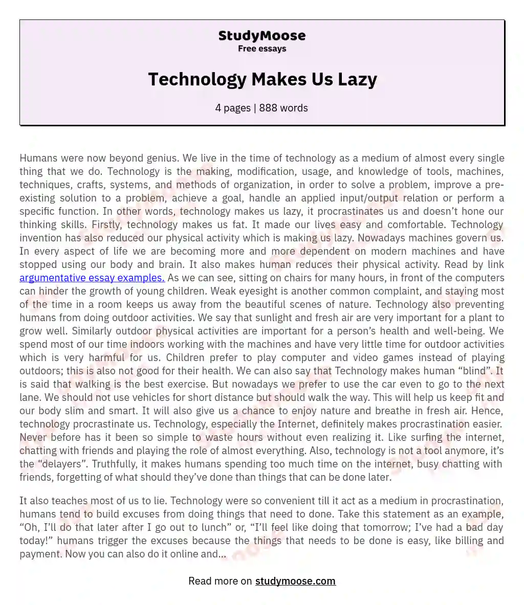 Technology Makes Us Lazy essay