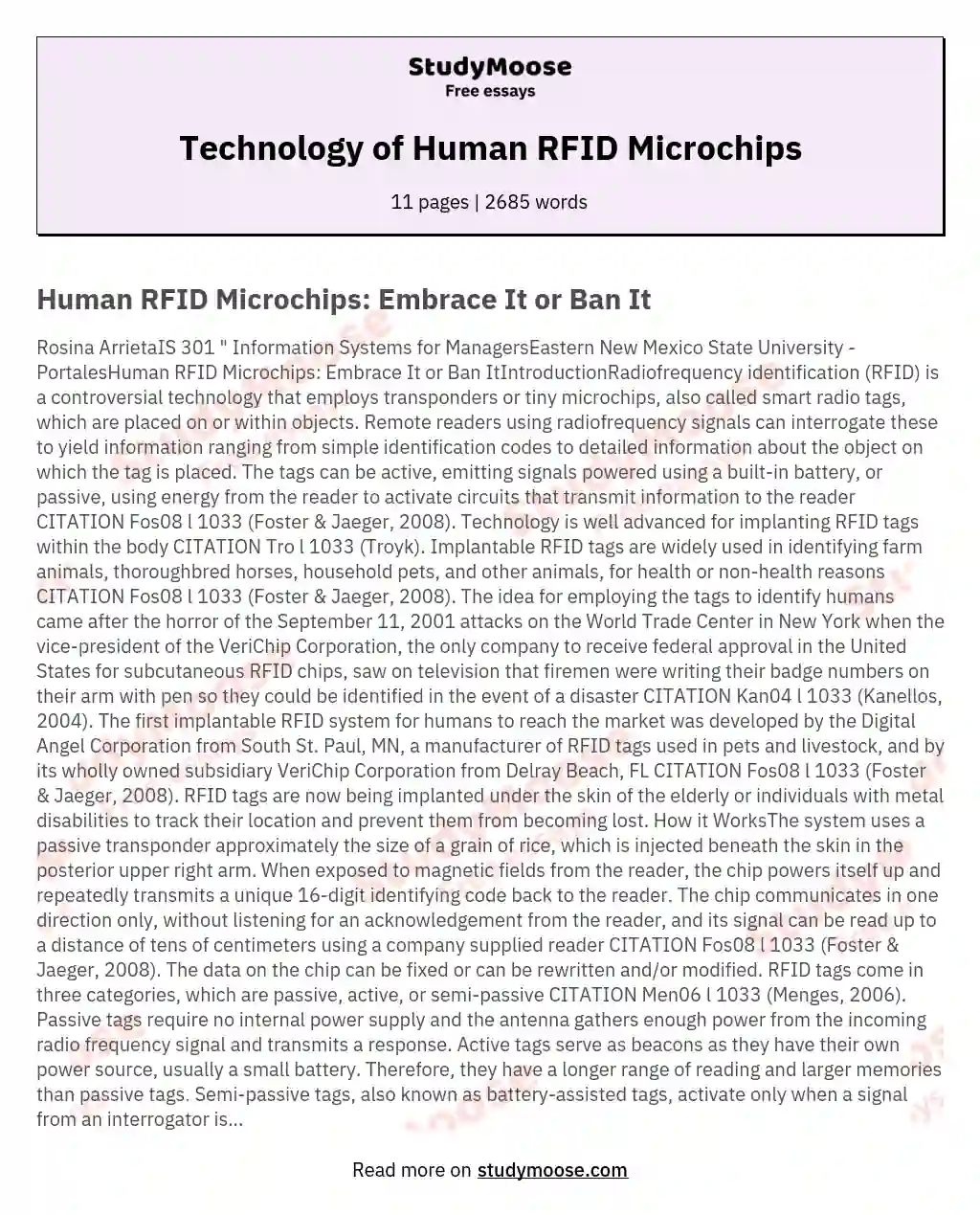 Technology of Human RFID Microchips essay