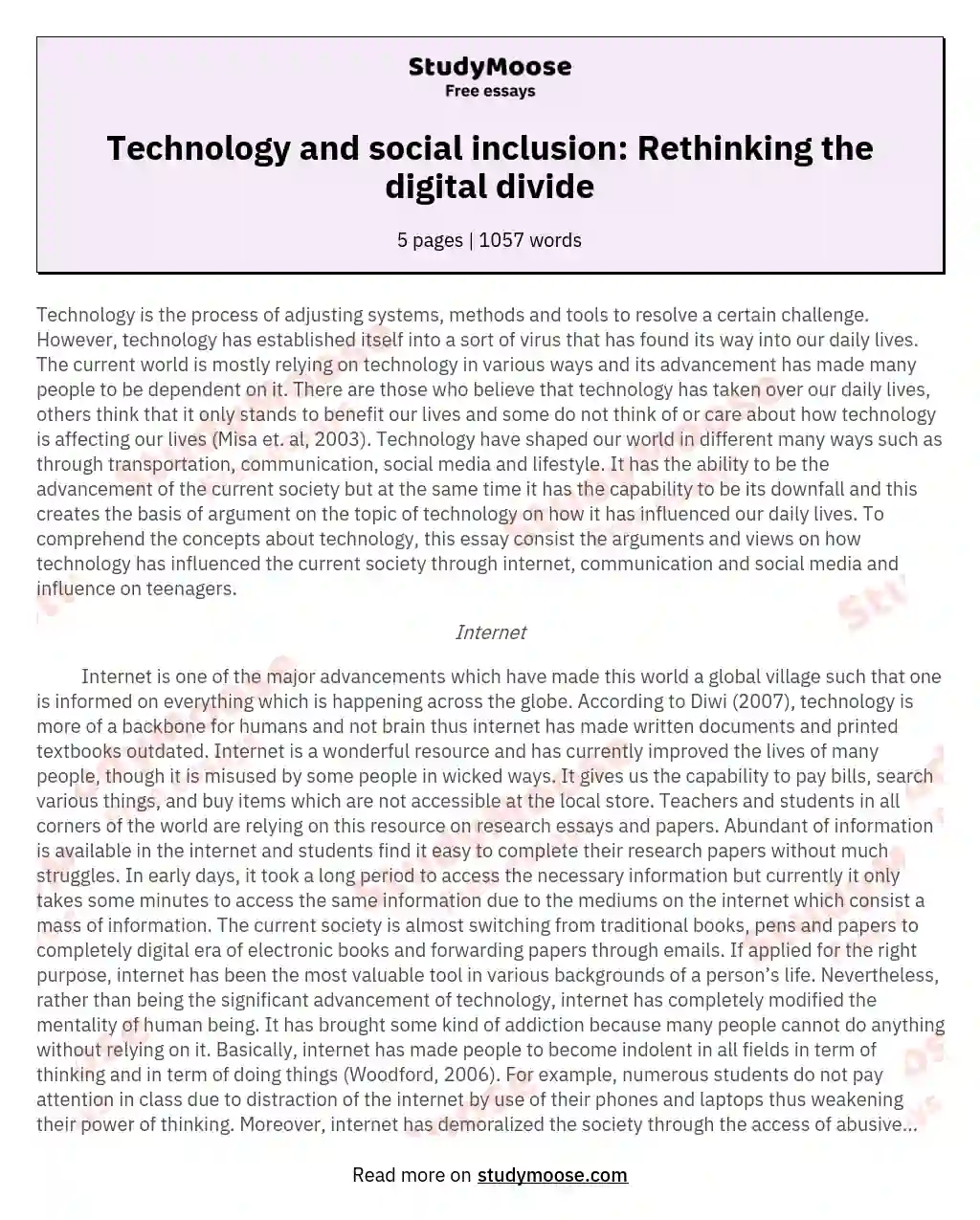 Technology and social inclusion: Rethinking the digital divide