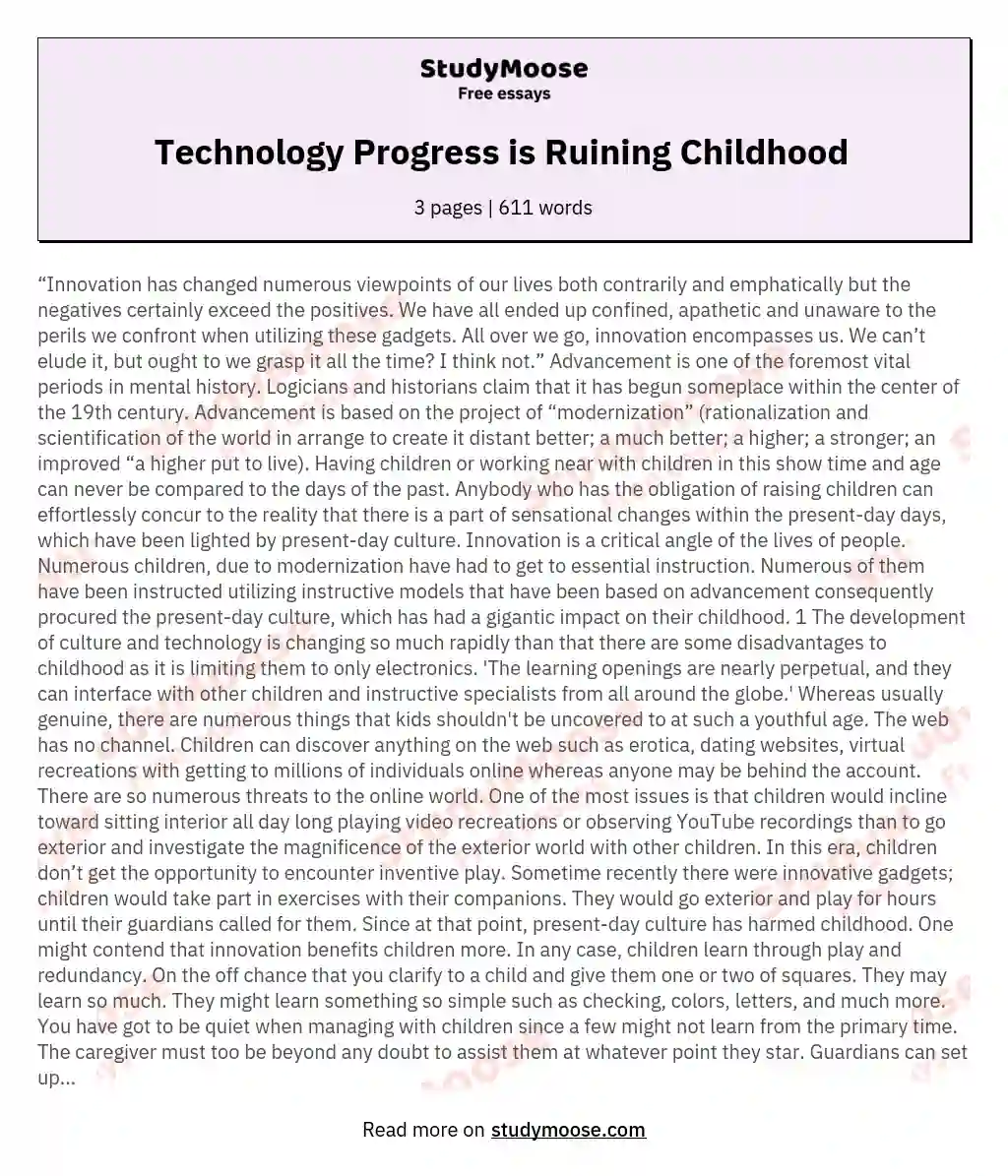 Technology Progress is Ruining Childhood  essay
