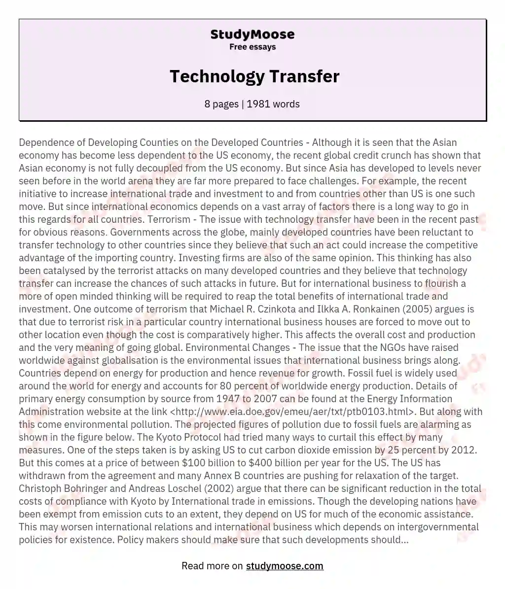  Technology Transfer essay
