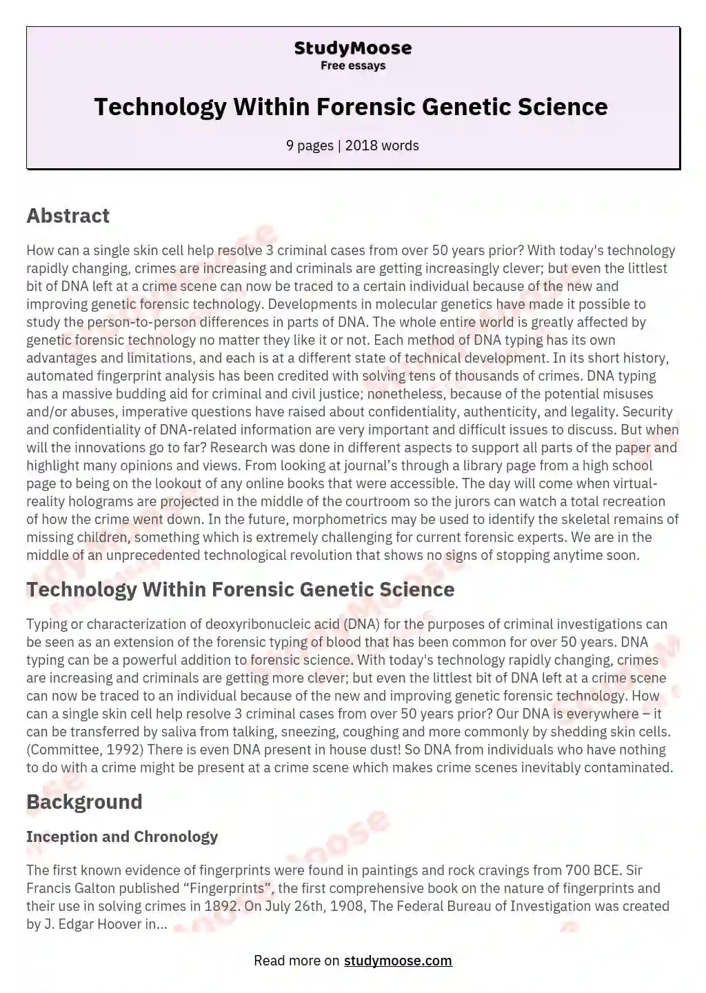 Technology Within Forensic Genetic Science 