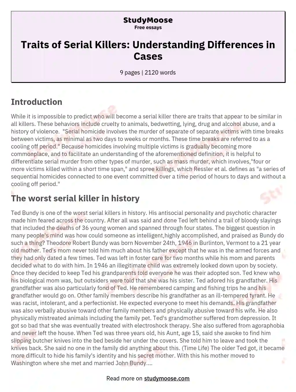 Traits of Serial Killers: Understanding Differences in Cases essay