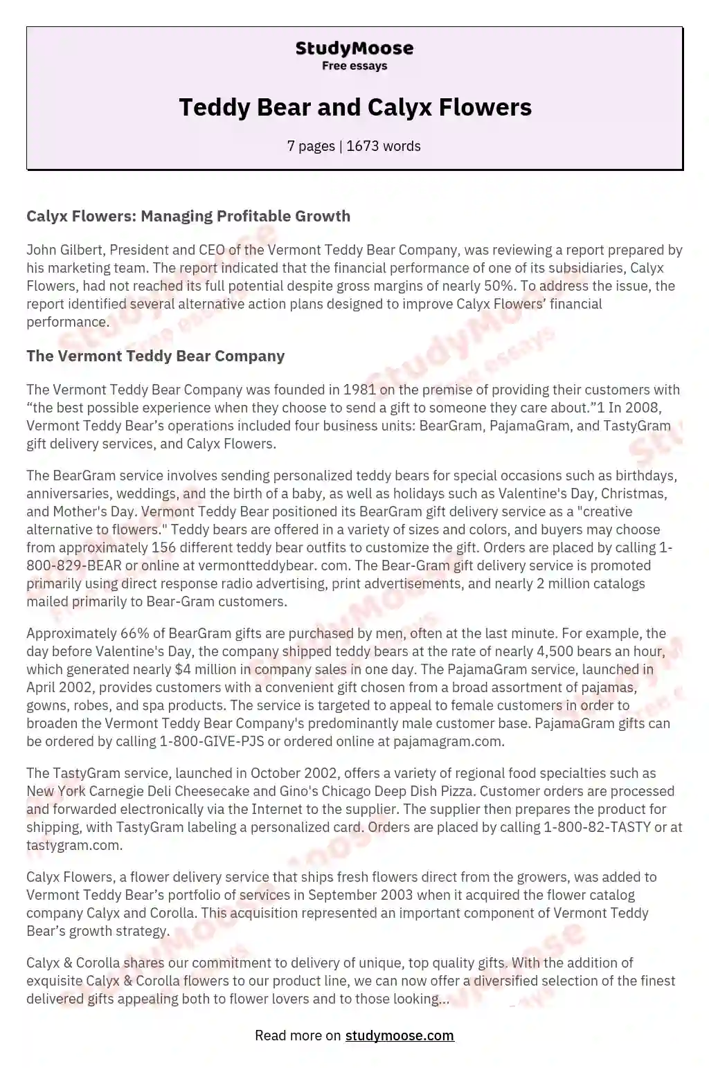 Maximizing Calyx Flowers' Financial Performance essay