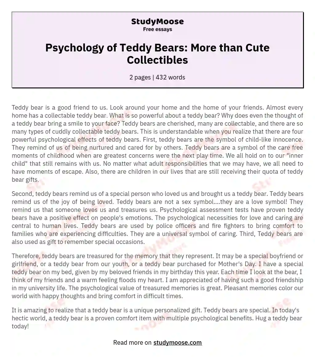Psychology of Teddy Bears: More than Cute Collectibles essay