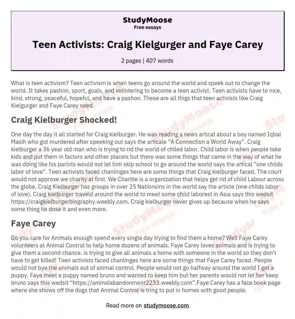 Teen Activists: Craig Kielgurger and Faye Carey