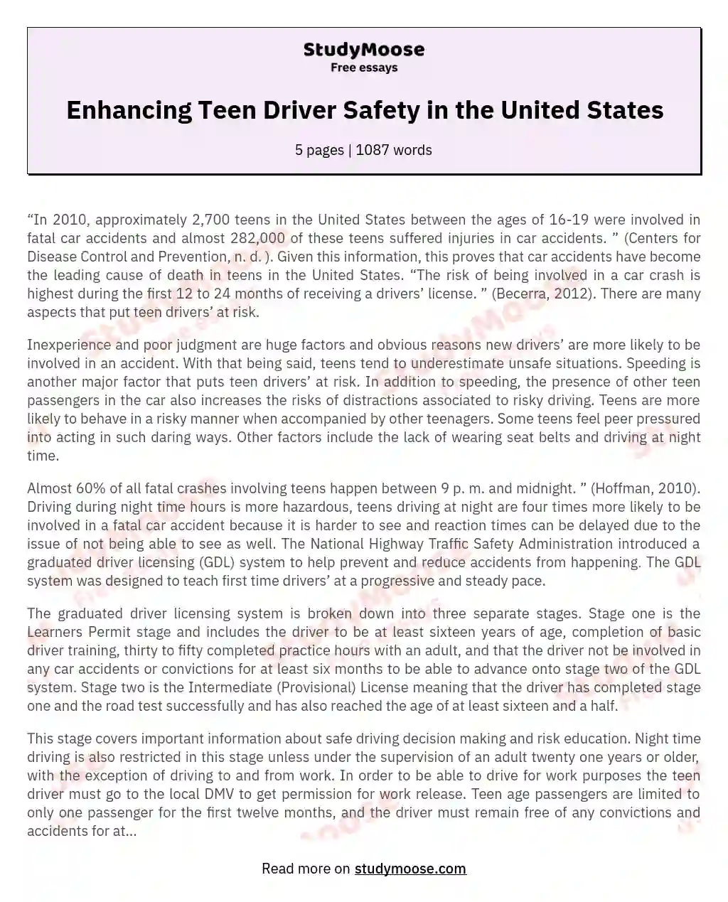 Enhancing Teen Driver Safety in the United States essay