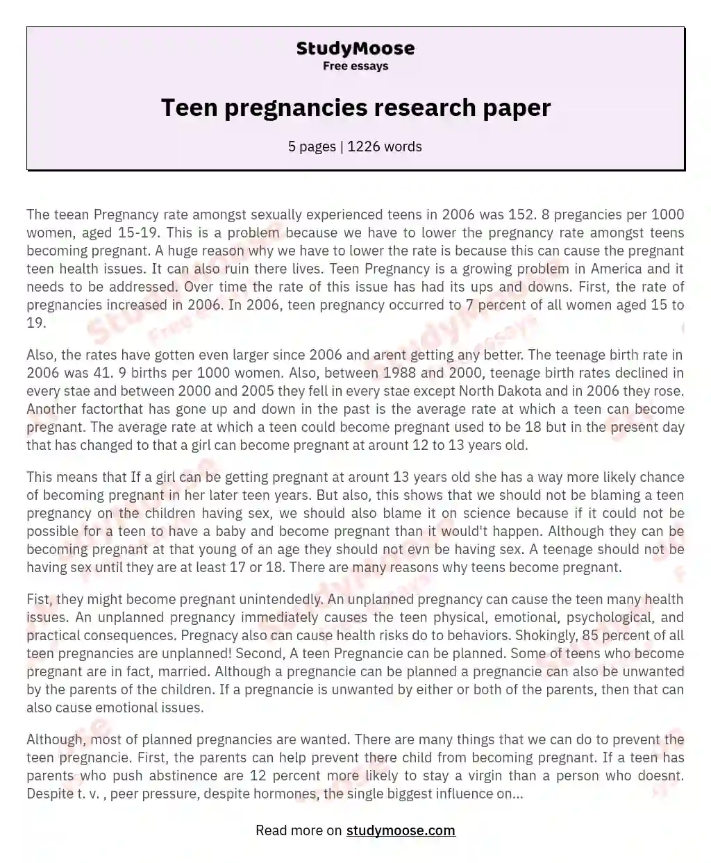 Teen pregnancies research paper essay